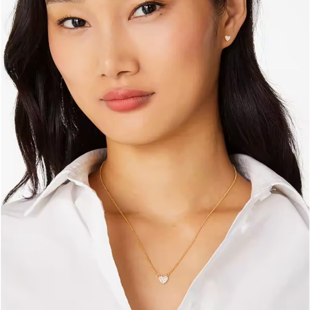 Kate Spade Yours Truly Boxed Rose Gold Dainty Pave‎ Necklace and Earring set New